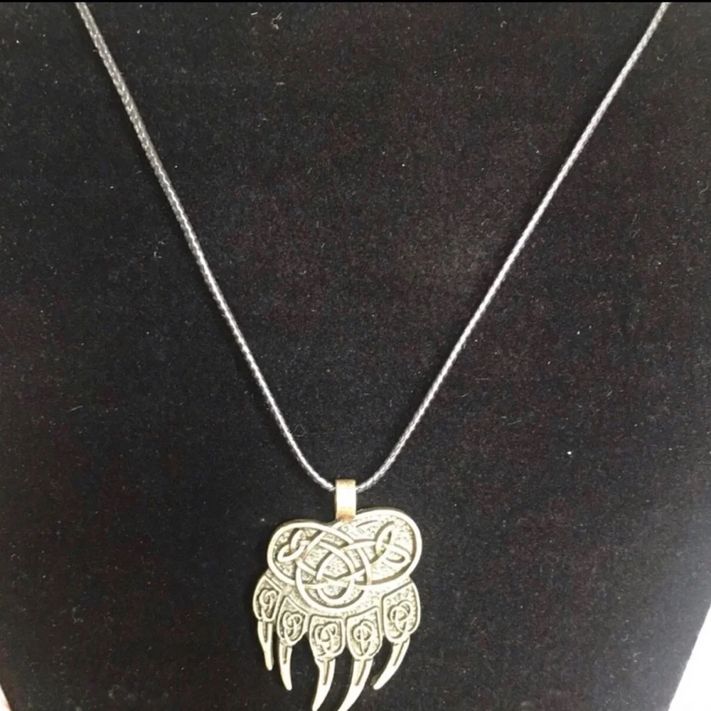 Black Leather Cord Necklace with Stainless Steel Celtic Claw Pendant